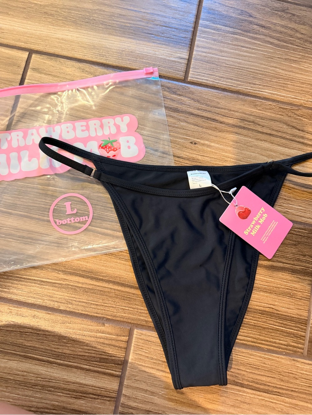Strawberry Milk Mob Web Bikini Bottom- Black